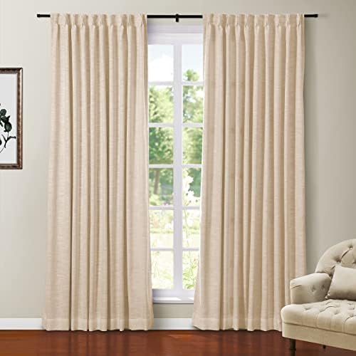 TWOPAGES Faux Linen Sand Beige Curtain 96 Inches Length Thermal