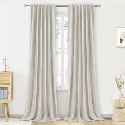 PANGSINNE Linen Blend 100% Blackout Curtains 120 Inch Length - 2