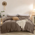 Duvet Cover Set Washed Cotton Embroidered Hem Queen 3‐Pcs
