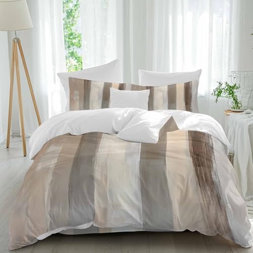 Brown Grey Duvet Cover Set, Abstract Neutral Textured Modern