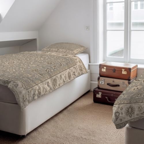 Beige Floral Boho Duvet Cover Queen Size,Quilt Cover 90"x90" with