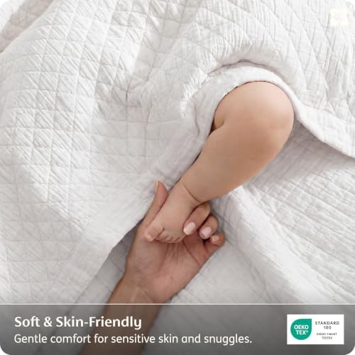 Bedsure PureWoven 100% Cotton Muslin Blanket 8-Layer, Queen, Off White