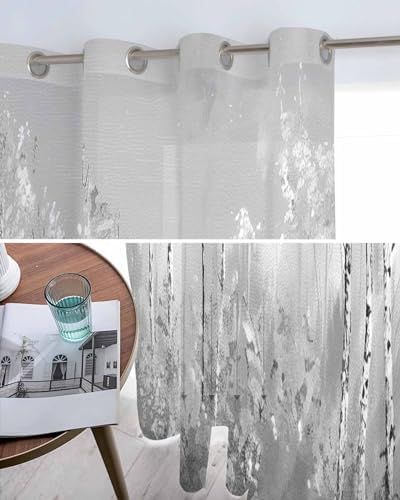 Grey Tree Sheer Curtains 63 Inch Length Grommet Semi Sheer Drapes for