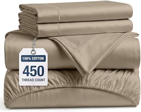 LANE LINEN 450TC Cotton Queen Sheets - Silky Smooth Sateen Weave