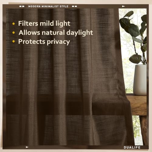DUALIFE Brown Pinch Pencil Pleated Linen Curtains 52x96 Inch Long 2