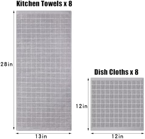 Homaxy Cotton Terry Kitchen Towels and Dishcloths Set of 16, Light