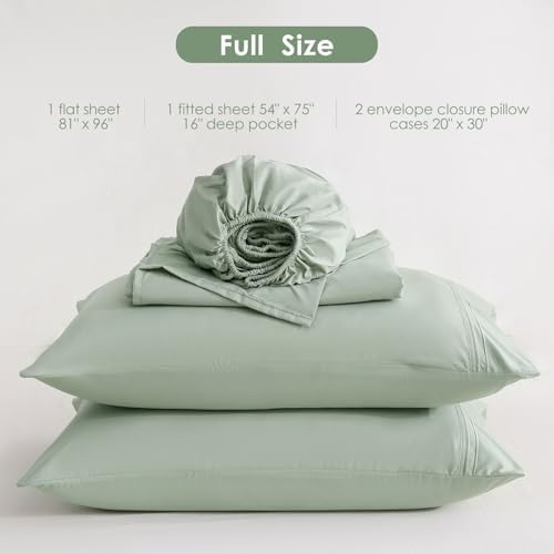 JSD Sage Green Full Microfiber Sheet Set Side Pocket, Deep Pocket with