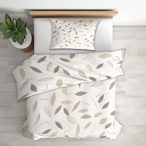 Boho Leaf Duvet Cover Full Size, Modern Simple Reversible Design