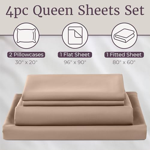 Sheets for Queen Size Bed - 4-Piece Wrinkle Resistant Brushed