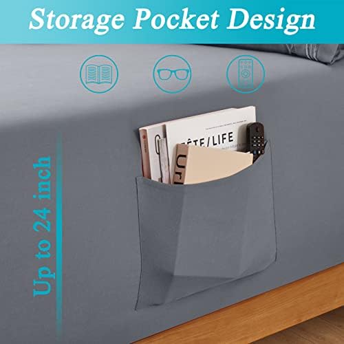 Horbaunal Extra Deep Pocket Cal King Fitted Sheet Only, Silver Grey