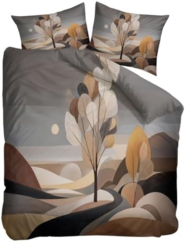 King Duvet Cover Set - Minimalism Nature Trees Bedding Grey, 3 Piece