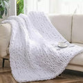 Chunky Knit Throw Blanket, Cream Hand Knitted Thick Yarn Blanket, Soft