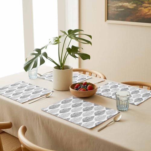 Placemats Set of 8, Seamless Grey Leaves Texture Washable Table Mats