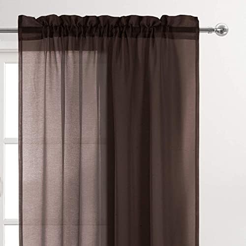 DWCN Brown Sheer Curtains 72 Inch Long for Living Room Rod Pocket 2
