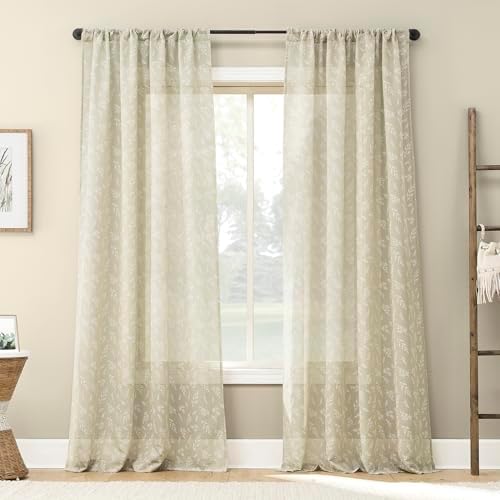 No. 918 Brookside Delicate Leaf Textured Sheer Rod Pocket Curtain