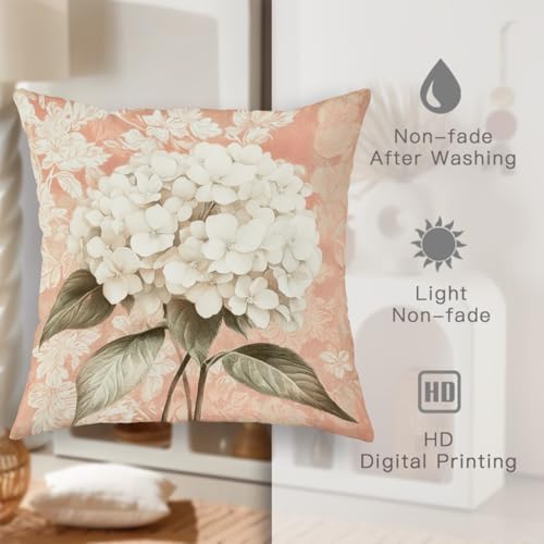 Floral Pillow Covers Set of 2, Peach Peach Hydrangea Decorative Throw