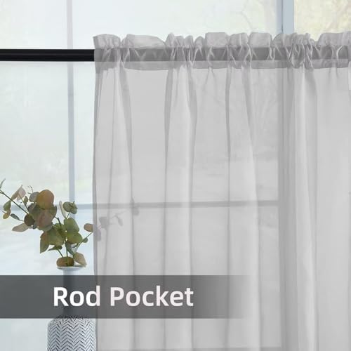 youleyar Solid Sheer Rod Pocket Curtain Voile Draperies 2 Panels White