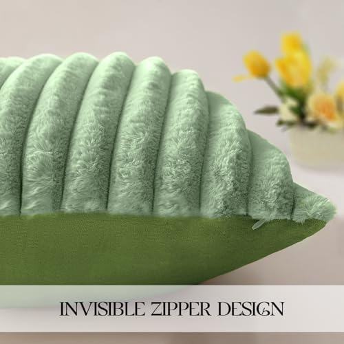 MOSAYT Faux Fur Pillow Covers 18x18 Set of 2, Sage Green