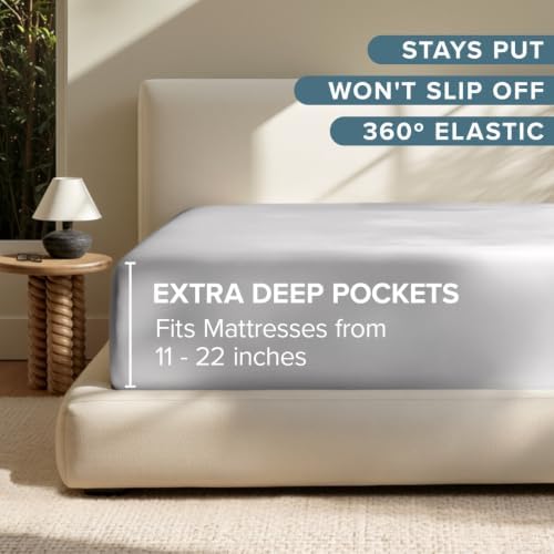 Bare Home Deep Pocket Fitted Sheet (Twin XL - 22" Pocket, Light Grey)