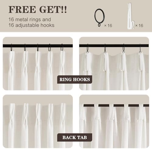 Pinch Pleated Linen Curtains Light Filtering 84 Inches Long for Living