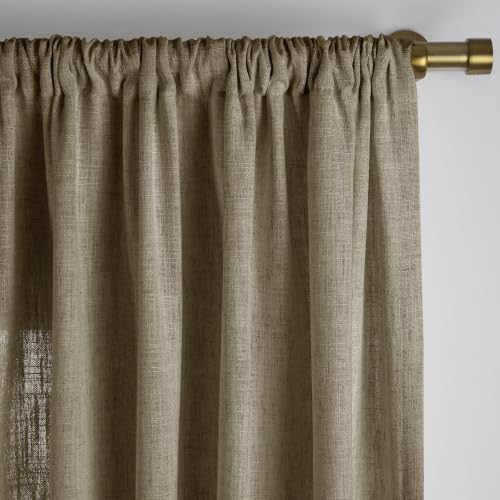 TWOPAGES Linen Room Darkening Rod Pocket Curtain, Taupe Grey, 50Wx96L