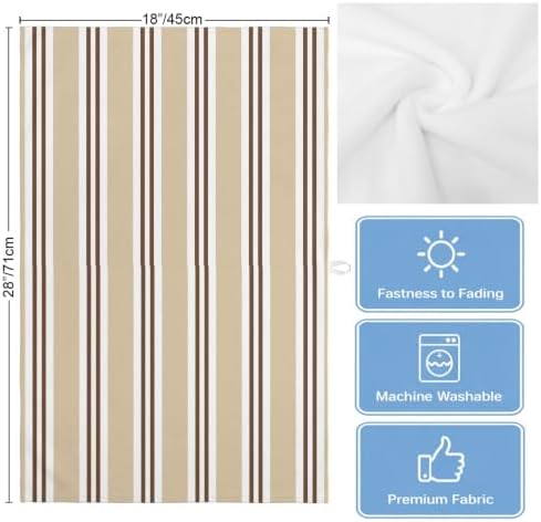 Beige Striped Kitchen Towels Set of 3, Water Absorbent Dish Towel