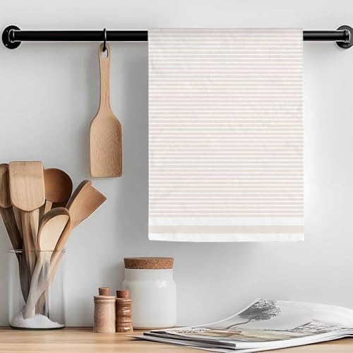 Stripes Kitchen Towels Set of 3, 18x30 Inch Abstract Beige Geometric