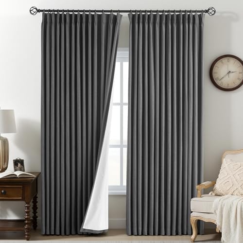 Pinch Pleated Linen Curtains 100% Blackout 84 Inches Long for Bedroom
