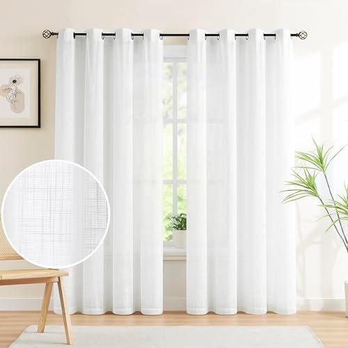 White Sheer Curtains for Living Room 84" Linen Textured Light