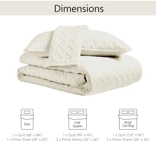 FLYMME Quilts King Size,Lightweight Cream Bedspreads,Basket Weave