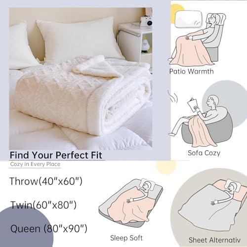 Sherpa Throw Blanket for Couch, and Bed, King 108"x90", White