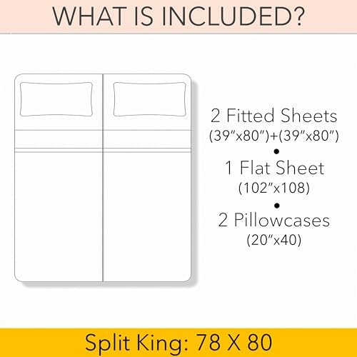 Ivory Color, Split King Sheets Set for Adjustable Split Bed