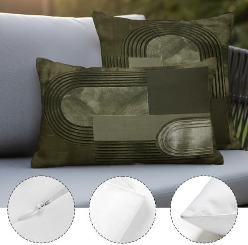 Abstract Art Throw Pillow Covers, Modern Olive Green Textured Relief