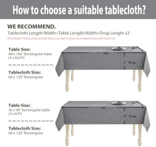 Gray 60x120 Rectangle Polyester Linen Farmhouse Tablecloth