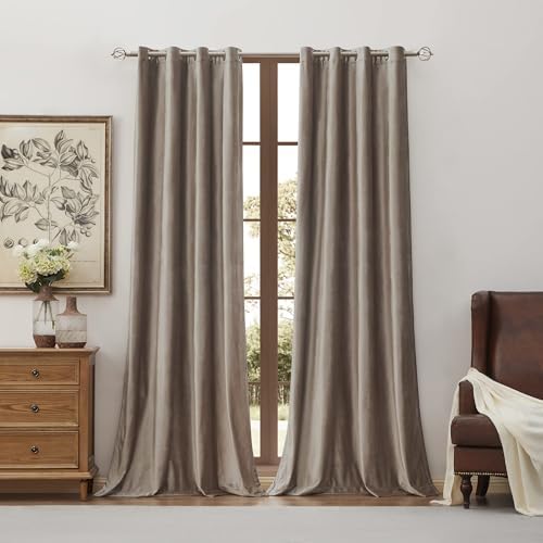 BULBUL 100% Blackout Velvet Curtains for Living Room 2 Panels, Tqupe