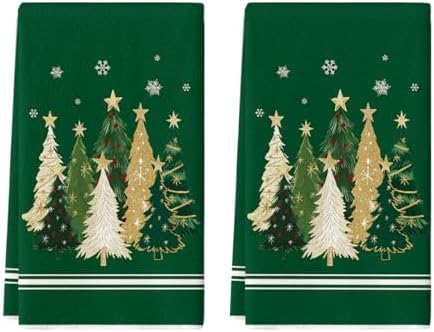 Artoid Mode Green Trees Christmas Kitchen Towels Set of 2 18x26 Inch