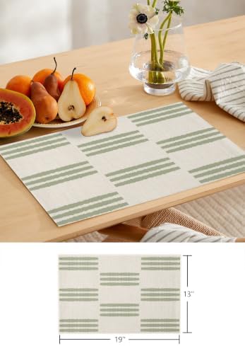 Abstract Stripes Table Runner and Placemats Set of 4 Sage Green