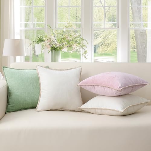 decorUhome Soft Chenille Throw Pillow Covers 20x20 Set of 2 Cream