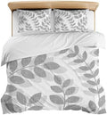 3 Pieces Bedding Set King Size, Gray Leaves Soft Duvet Covers Set with