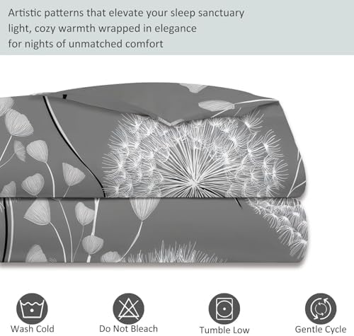 Duvet Cover King 3 Pieces Minimalist Lines Plants Dandelions Bedding