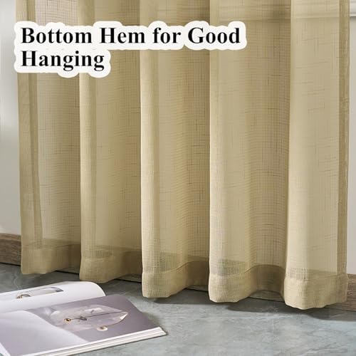 Tan Curtains Sheer 96 Inches Long Thin Textured Transparent Drapes