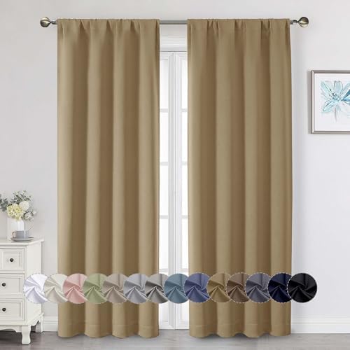 Taupe Blackout Curtains 84 Inch Length 2 Panels Set, Soft Solid