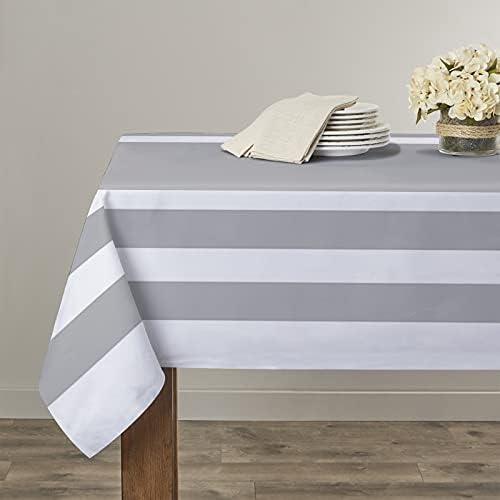 Queenker Rectangle Tablecloth Dining Table Cover Gray White Stripe