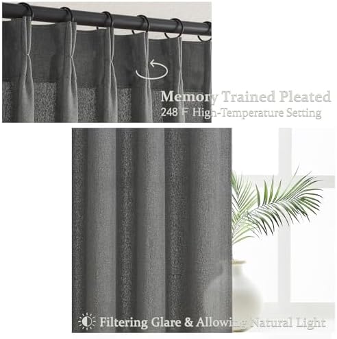 Dark Grey Memory Shaped Pinch Pleated Living Room Curtains 84 Inches