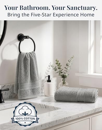 LANE LINEN Hand Towels 100% Cotton 4 Pack Soft Absorbent 16x28 - Grey