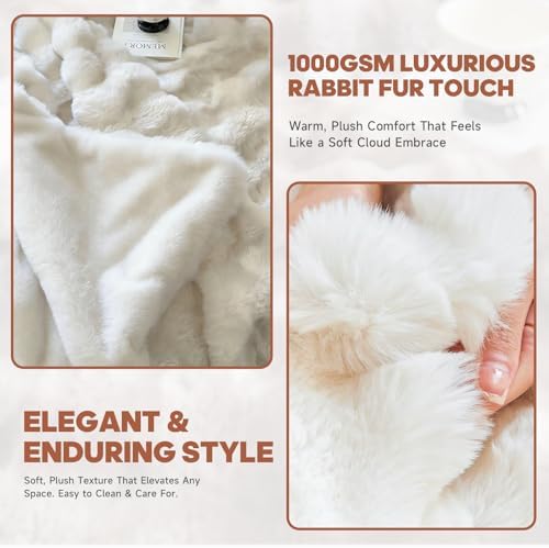 Ultra-Soft Fuzzy Faux Fur Throw Blanket,ICreamy White,50x60 in