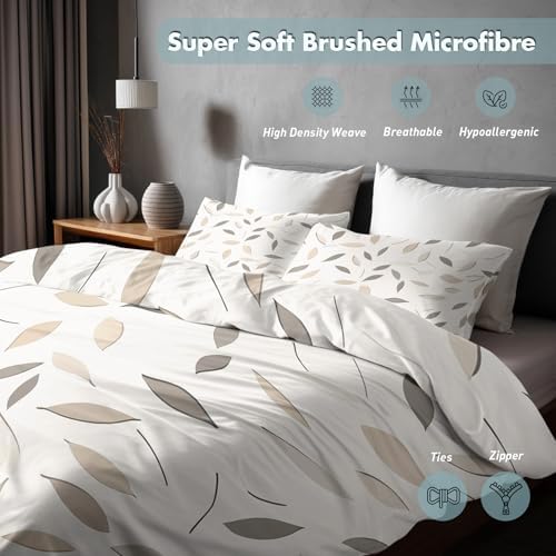 Boho Leaf Duvet Cover Full Size, Modern Simple Reversible Design