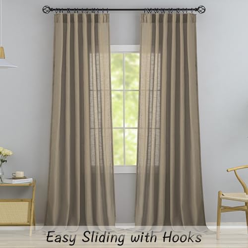 Back Tab Linen Country Farmhouse Curtains - 96 Inch Long, 2 Panels