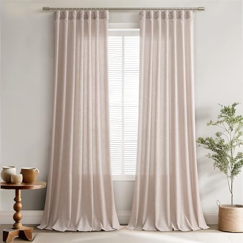 Joywell Linen Curtains 84 Inches Long for Living Room Hook Belt