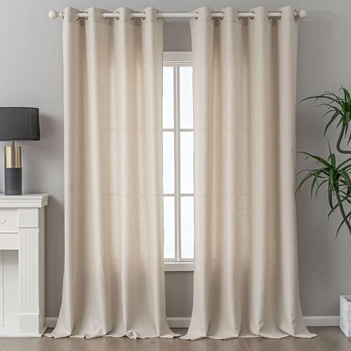 Beige Curtains Linen Textured Semi Sheers 96 inch Long 2 Panels